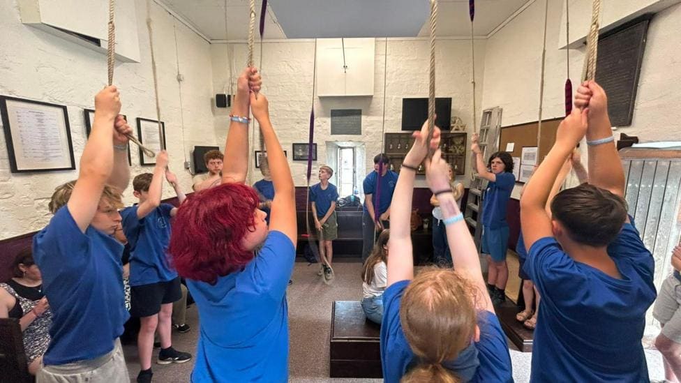 Youth Bell Ringing Group Meets in Newcastle-under-Lyme — Newcastle-under-Lyme news photo (BBC Stoke & Staffordshire)