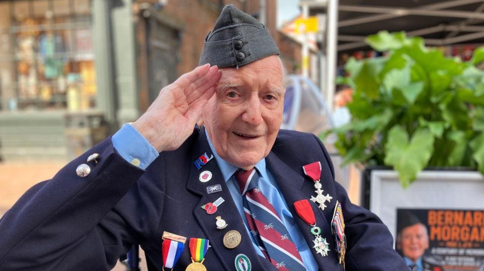 D-Day RAF Hero, 102, Launches Life Story Book — Newcastle-under-Lyme news photo (BBC Stoke & Staffordshire)